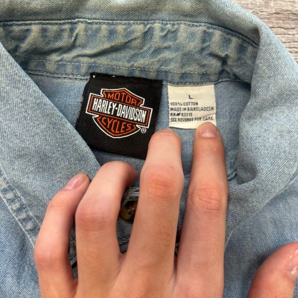 Vintage Y2K Harley Davidson Police Motorcycles Blue Denim Men L Sleeveless Shirt - Picture 4 of 7